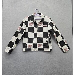 Odd Future Women Jacket M Black Check Canvas Logo Embroidered Full Zip Collar